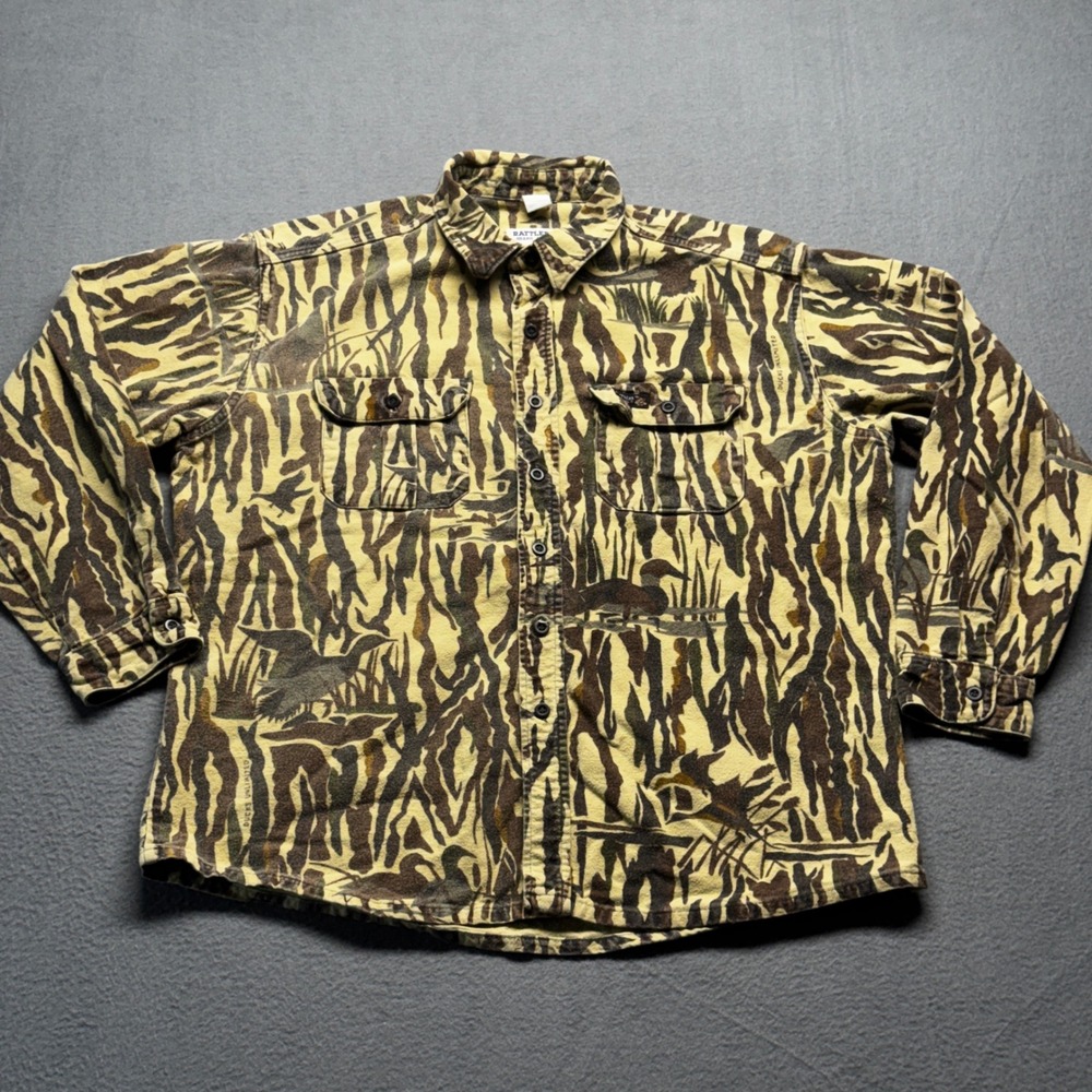 Rattlers Brand Ducks Unlimited Camo Shirt Mens XL Tiger Stripe Flannel USA Made